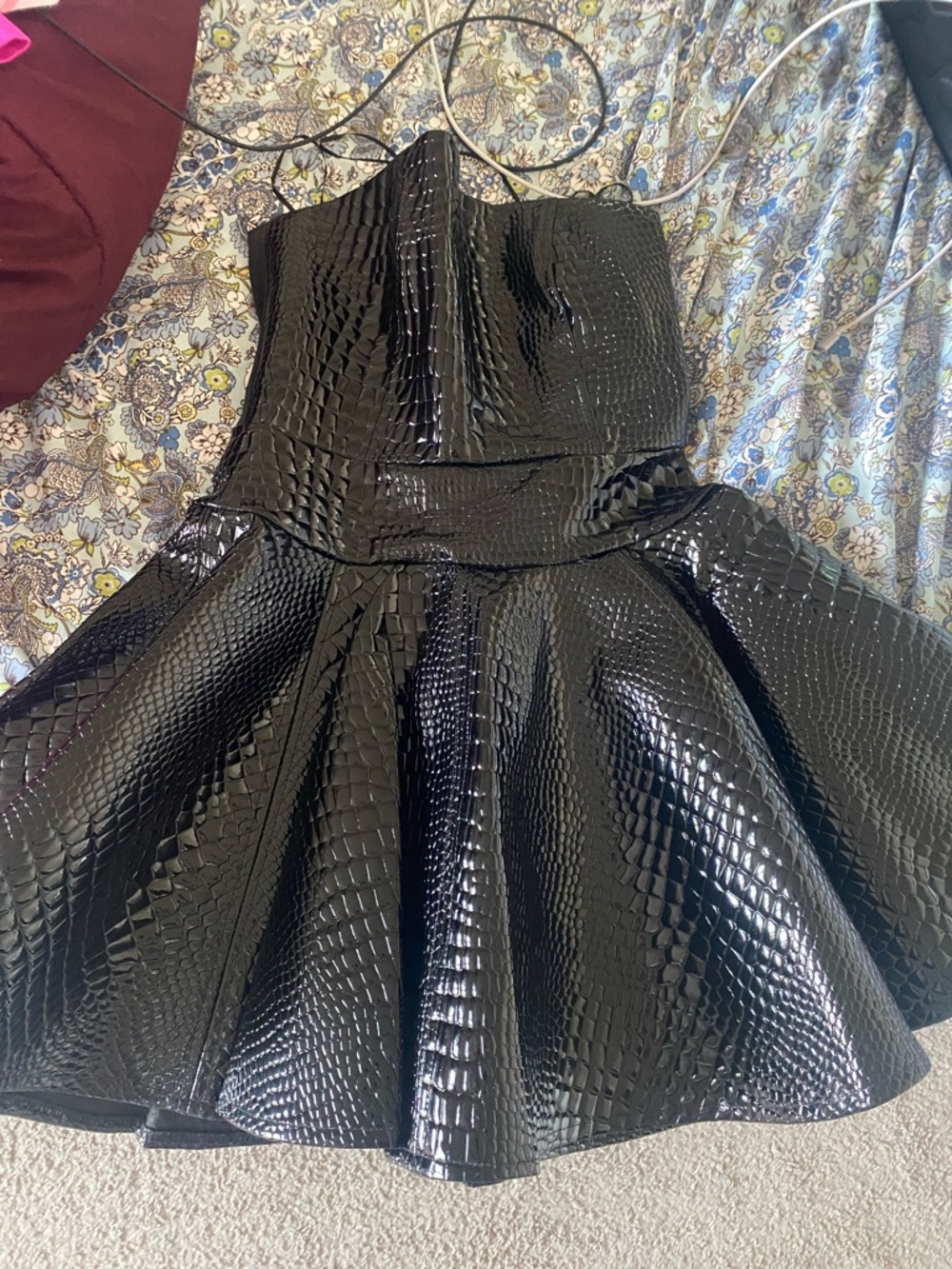 AKIRA Black Faux-Croc Strapless Skater Dress